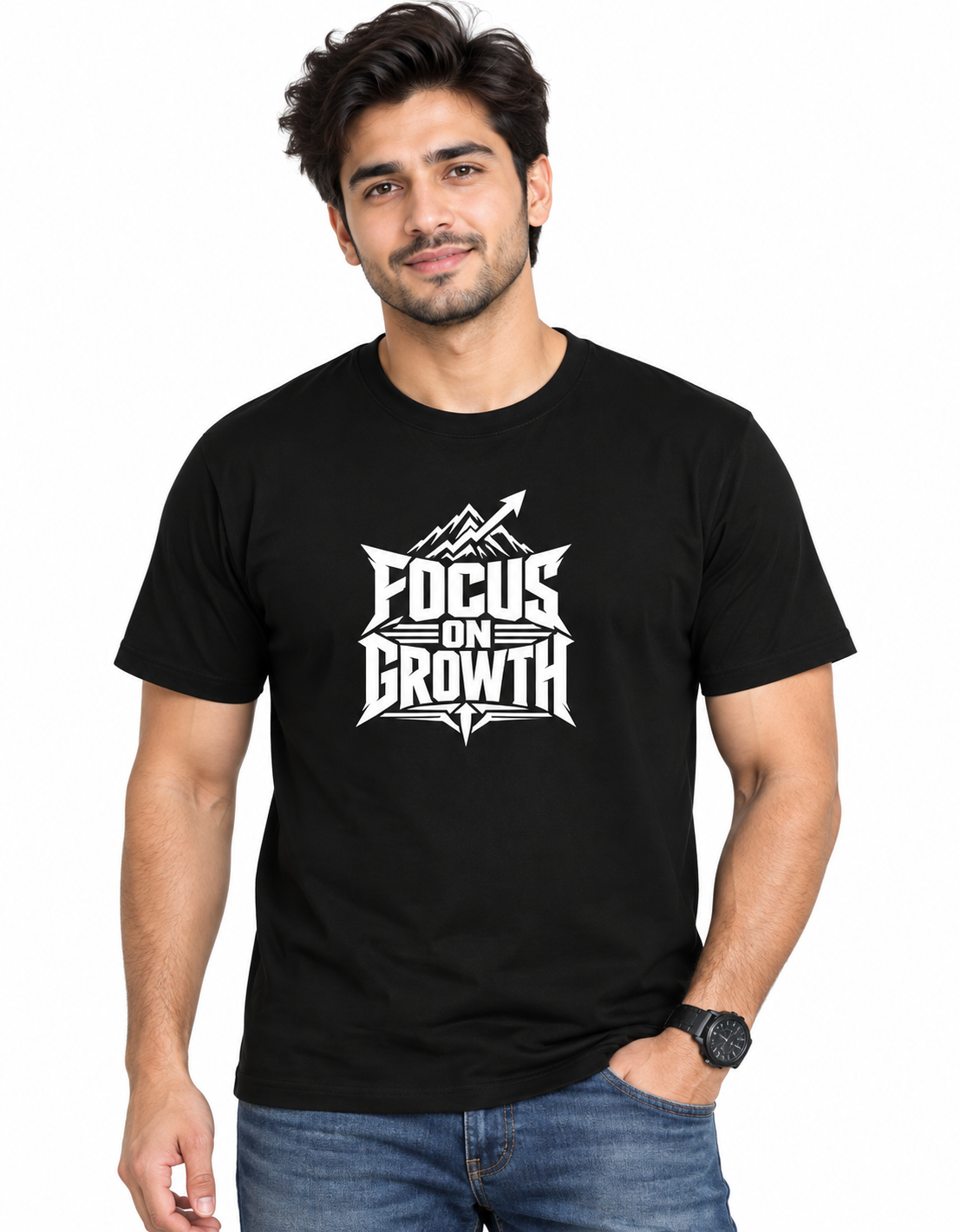 Focus On Growth - Men's Black Graphic T-Shirt