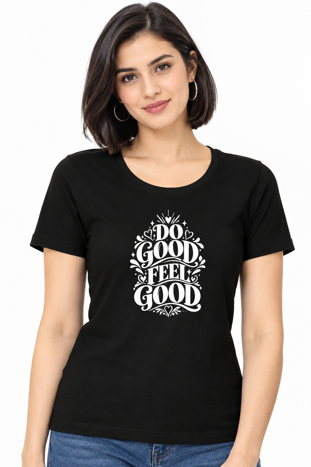 Do Good. Feel Good. – Women's Black Graphic T-Shirt