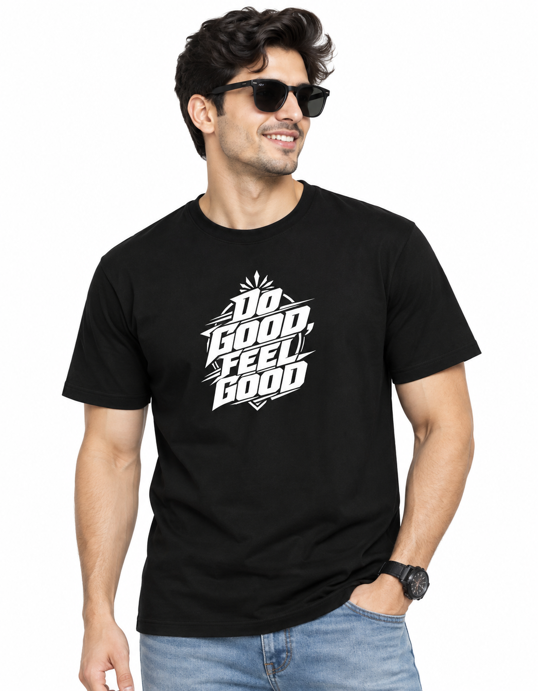 Do Good Feel Good – Men's Black Graphic T-Shirt