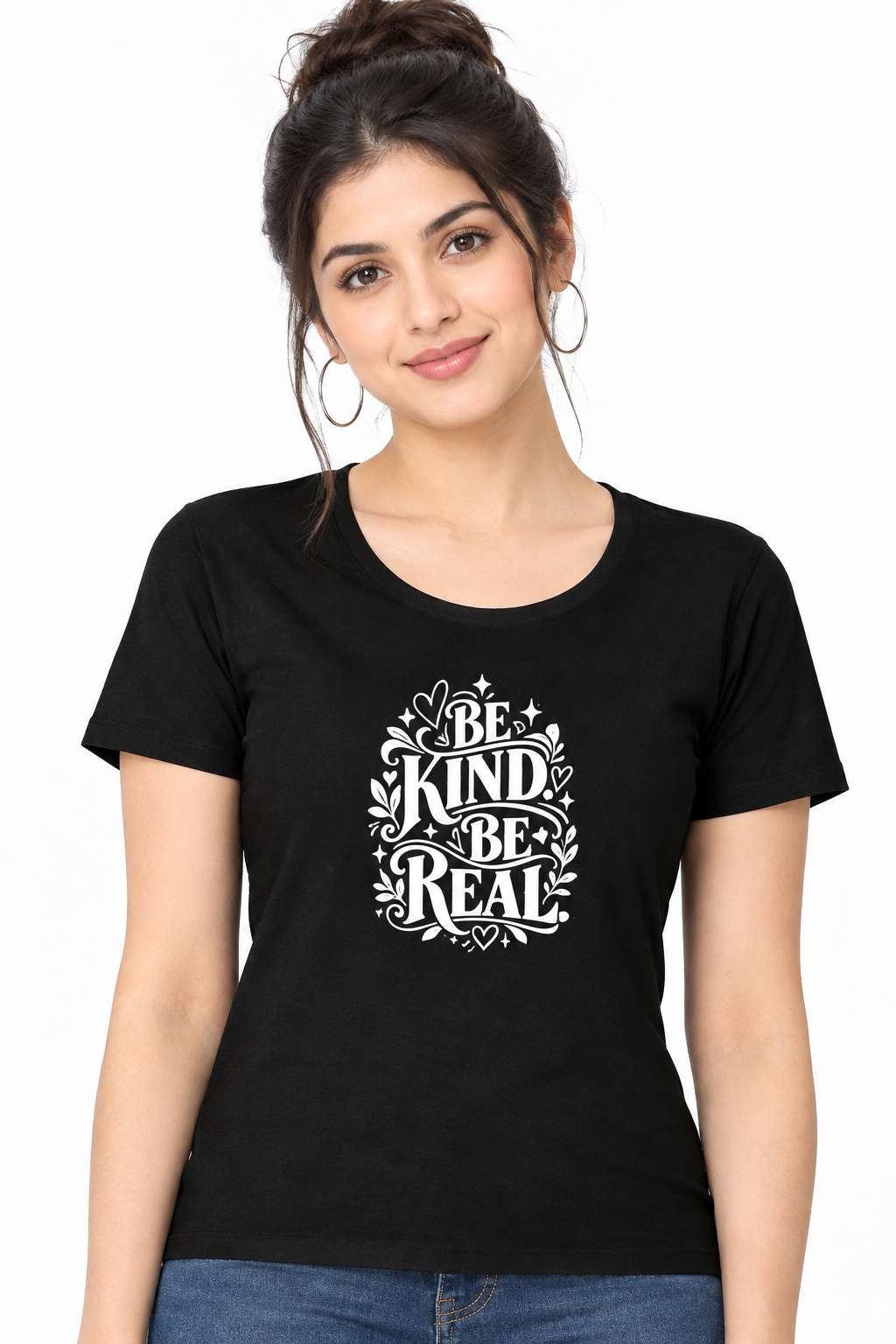 Be Kind. Be Real. – Women's Black Graphic T-Shirt