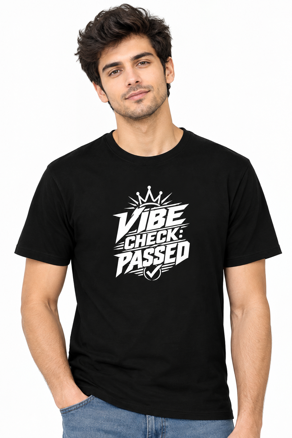 Vibe Check: Passed – Men's Black Graphic T-Shirt