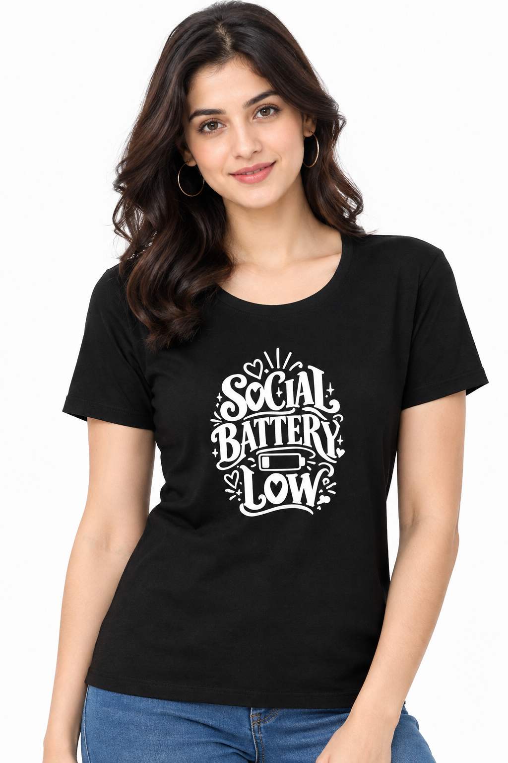 Social Battery Low – Women's Black Graphic T-Shirt