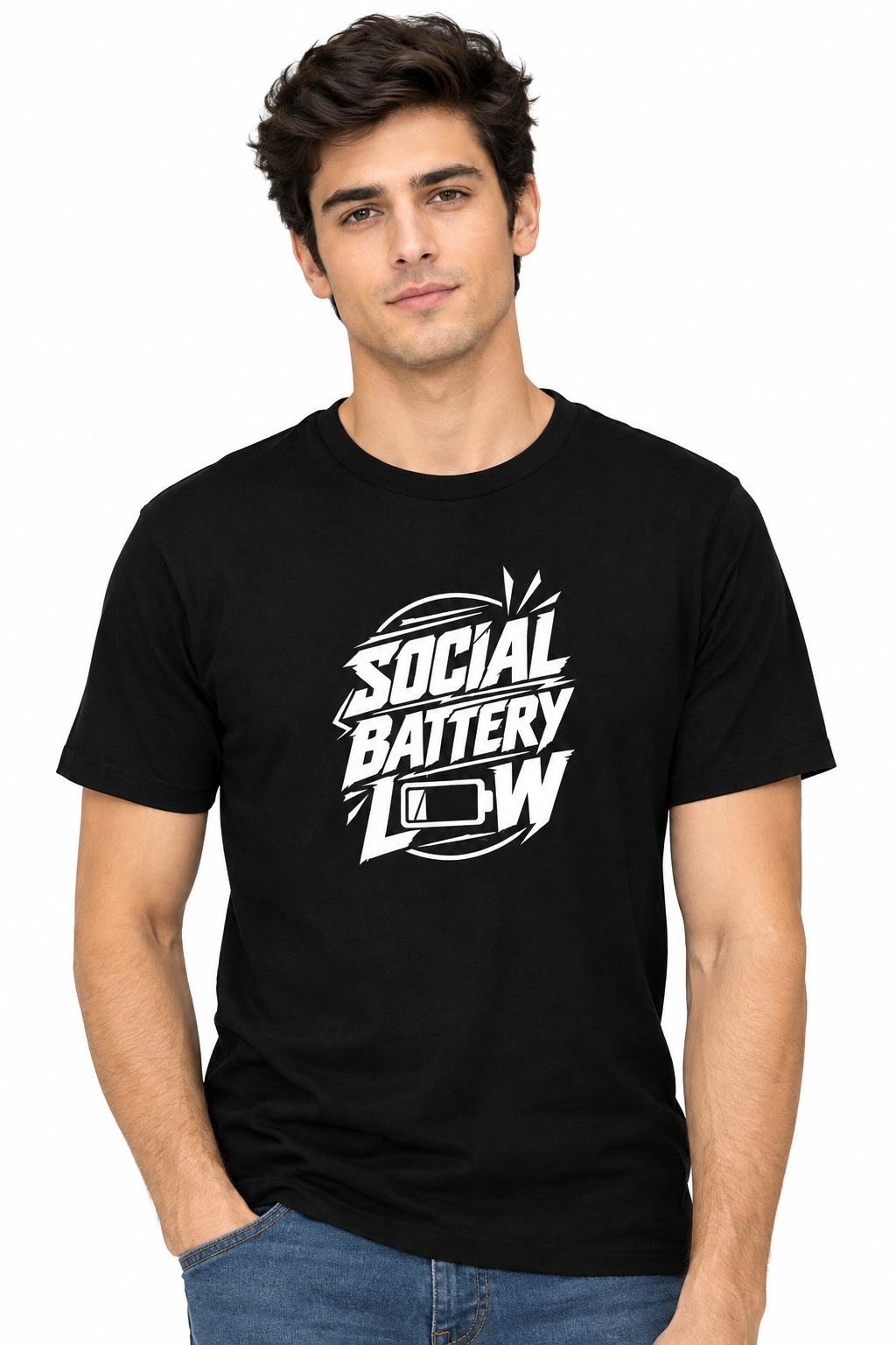 Social Battery Low – Men's Black Graphic T-Shirt