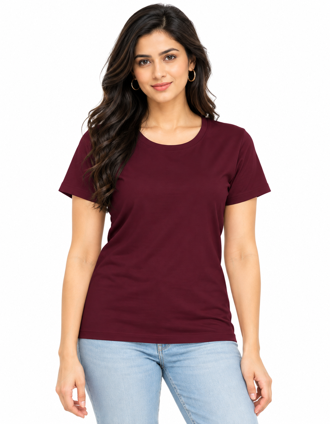 Women's Maroon Classic Crew Neck T-Shirt | The Vibe Tees